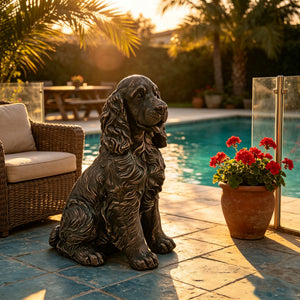 20" Bronze Finish Realistic Sitting Cocker Spaniel Dog Statue