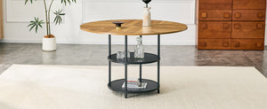 47.3-Inch Diameter Modern Circular Dining Table with Double-Layer Storage - Black, Wood