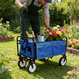 Folding Wagon Garden Shopping Beach Cart (Blue)