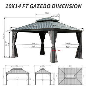10' x 14' Hardtop Gazebo with Galvanized Steel Double Roof