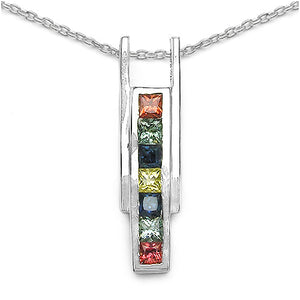 1.05 Carat Genuine Multi Sapphire .925 Sterling Silver Pendant