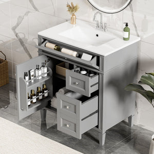 Bathroom Vanity With Top Sink, 2 Drawers & Tip Out Drawer