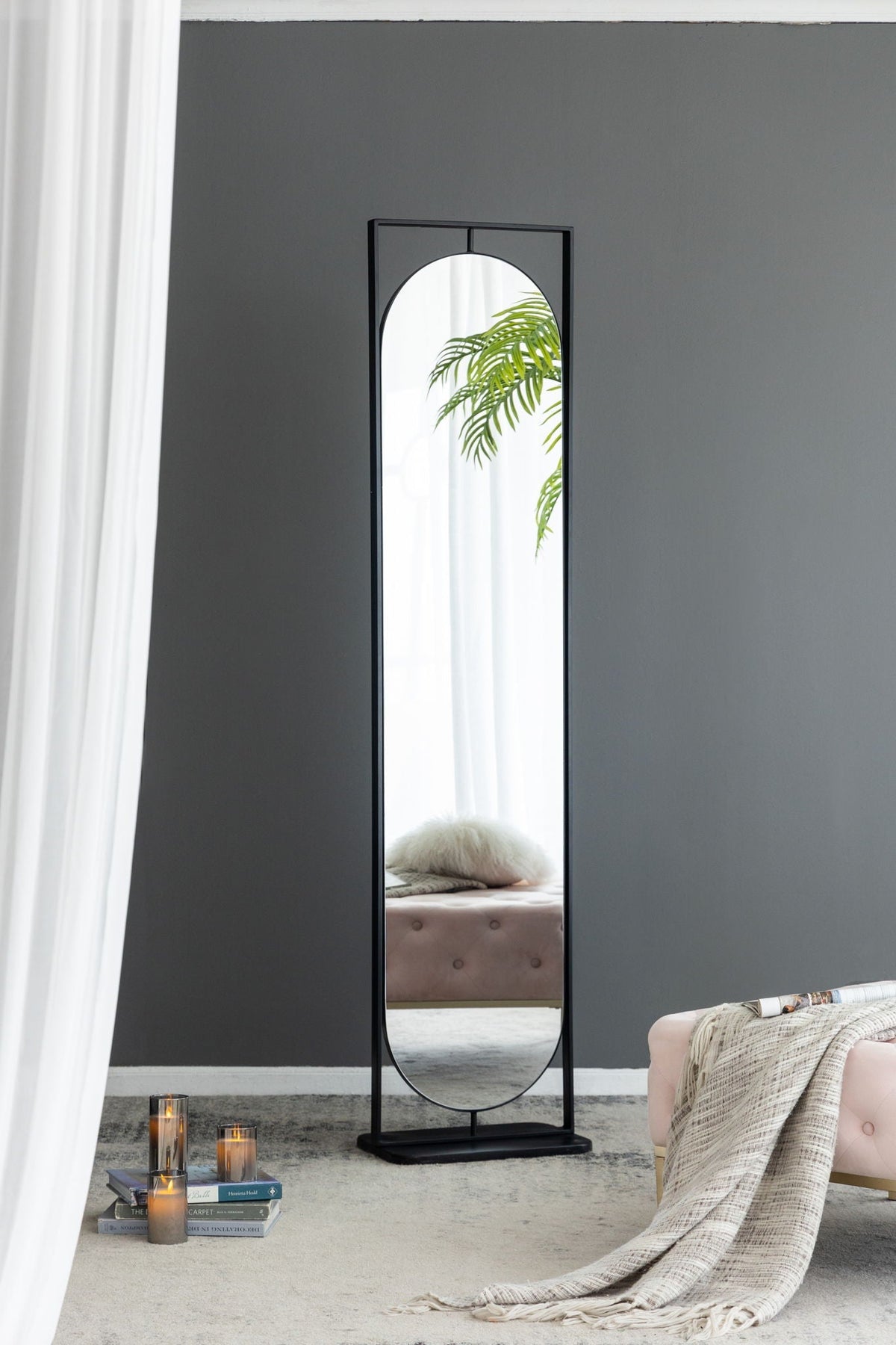Full Length Standing Mirror, 360° Swivel Floor Mirror For Bedroom - Black