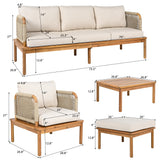 Outdoor 5-Piece Acacia Wood and Rope Patio Sofa Set