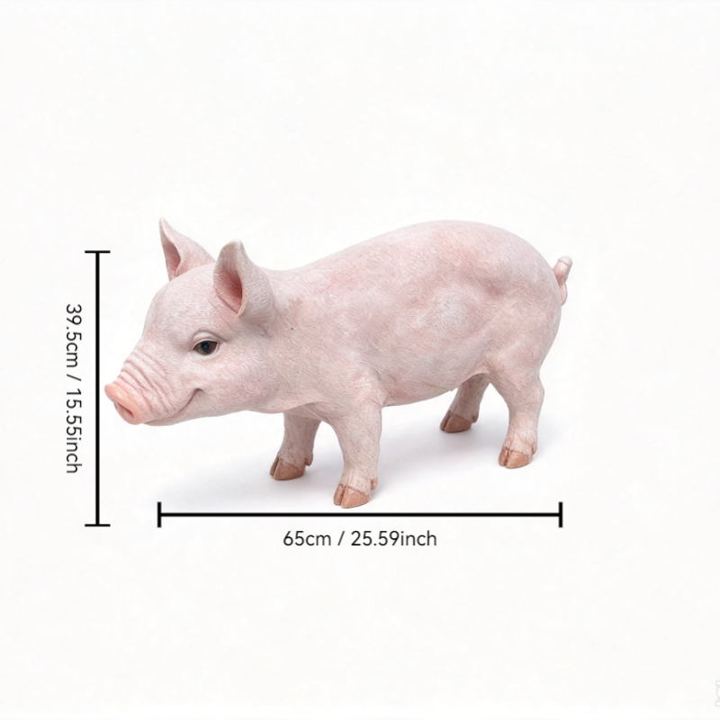 Cheerful Beige Pig Garden Statue