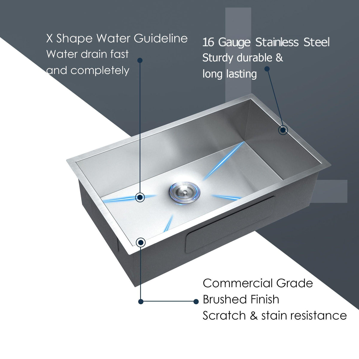Undermount Stainless Steel Kitchen Sink, Deep Single Bowl Basin