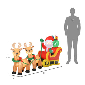 HOMCOM 8ft Long Christmas Inflatable Santa Claus with Sleigh and Reindeer