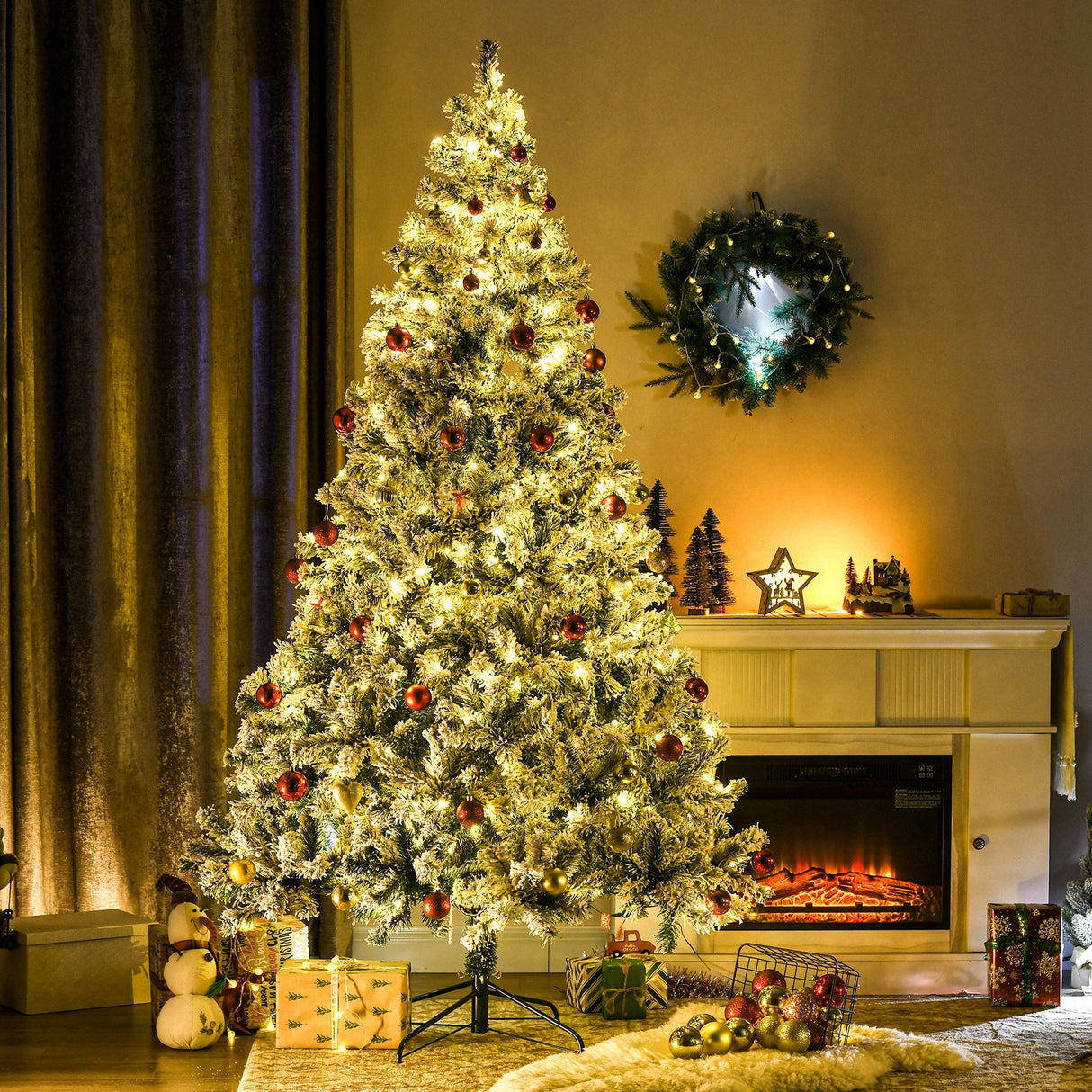 HOMCOM 7.5ft Tall Prelit Artificial Christmas Tree