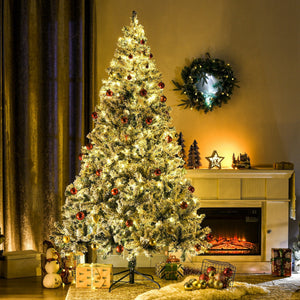 HOMCOM 7.5ft Tall Prelit Artificial Christmas Tree