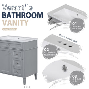 Bathroom Vanity With Top Sink, 2 Doors And 3 Drawers, Freestanding Set With Mirror Cabinet