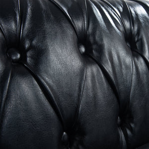 84.65' Black PU Rolled Arm Chesterfield Three Seater Sofa