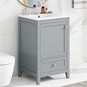 20" Bathroom Vanity with Sink, Storage Rack, and Soft Closing Door - Grey