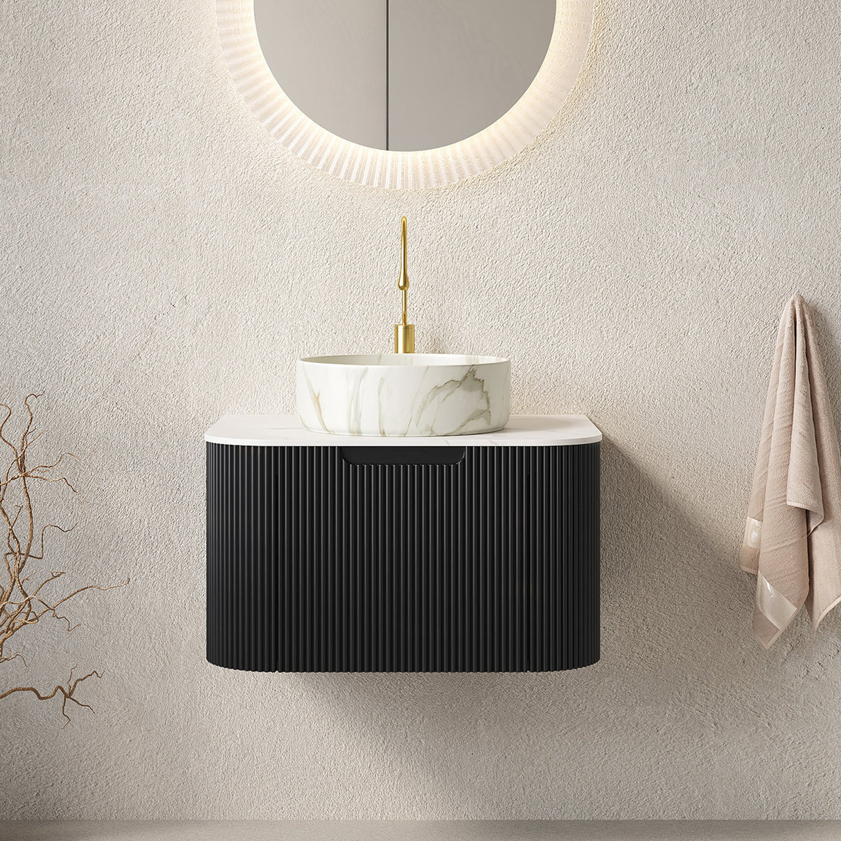 DINA 24" Bathroom Vanity & Sink with Floating Curved Edges