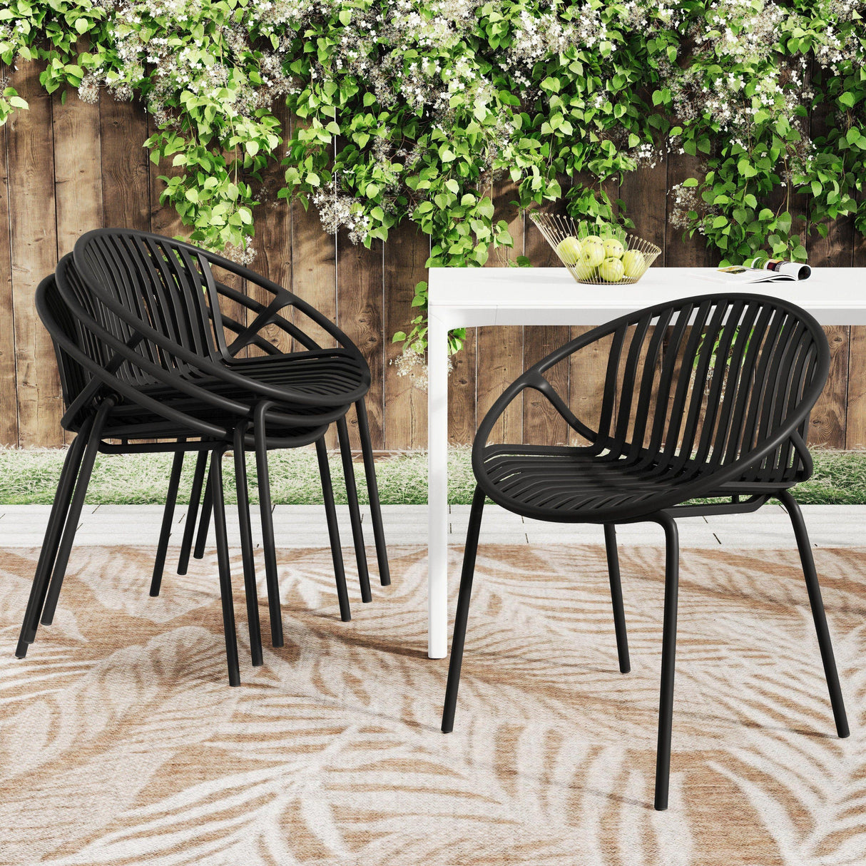 Modern Simple Art Style Patio Dining Chairs with Breathable Design (Set of 2)