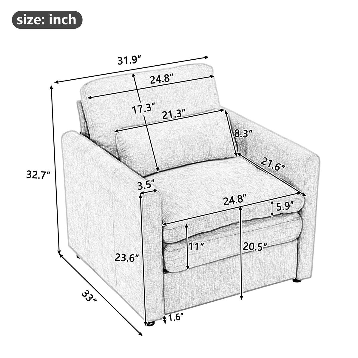 Cozy Upholstered Cushion Armchair For Living Room