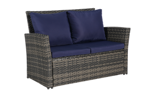 4 Pieces Outdoor Patio Furniture Set with Rattan Chairs and Tempered Glass Table