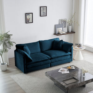 Modern Fabric Loveseat Sofa Couch for Living Room, Upholstered Large Size Deep Seat 2-Seat Sofa with 4 Pillows, Blue