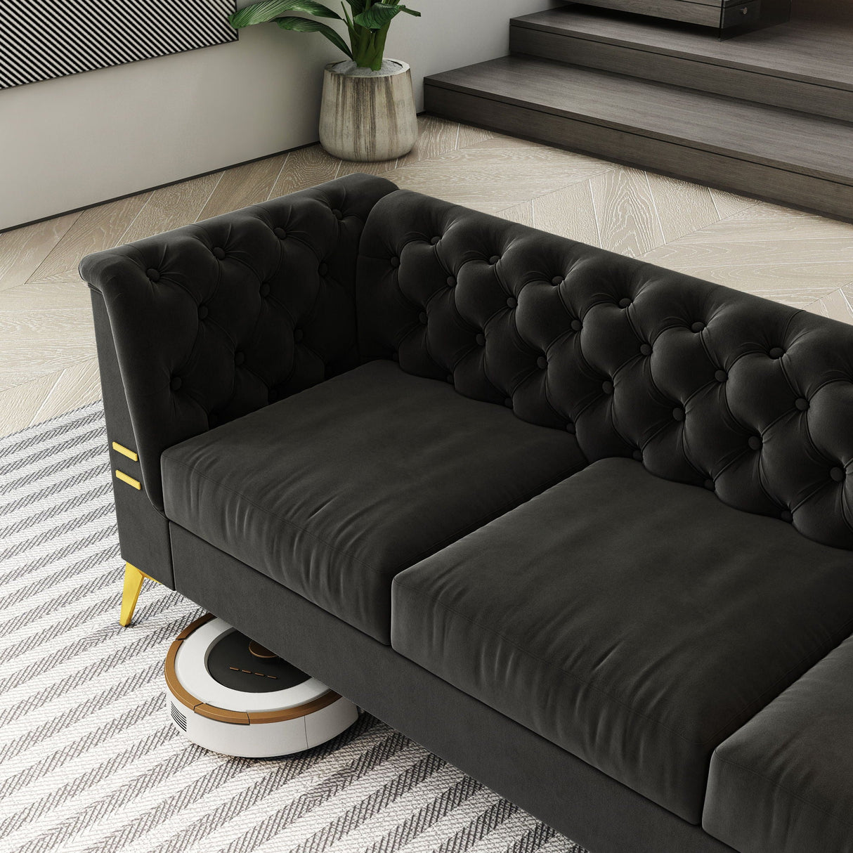 Luxurious Sofa With Legs, Modern Chesterfield Design, Tufted Upholstery, 3 Seat Couch For Living Room And Office