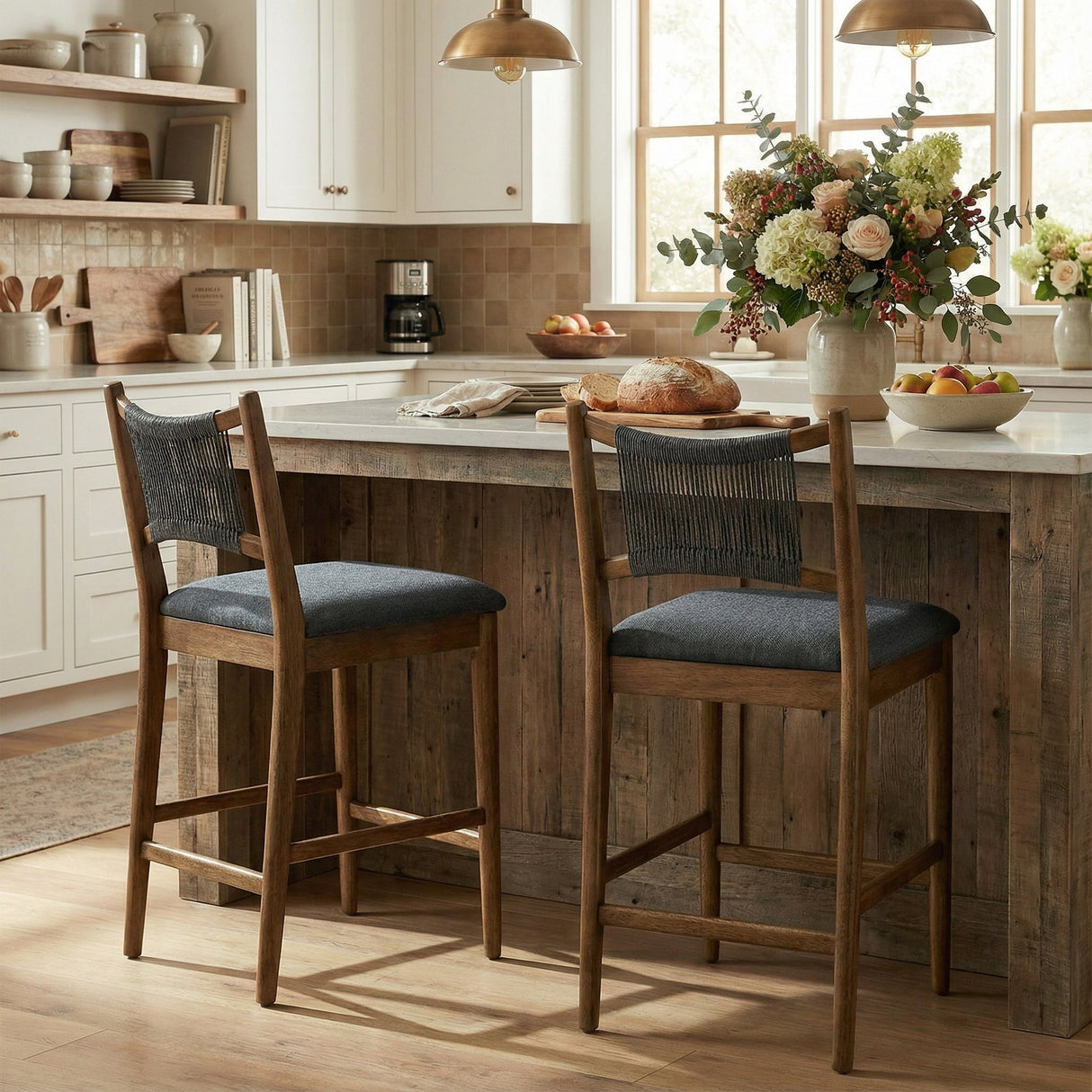 Arno Indoor Upholstered Wooden Counter Stool