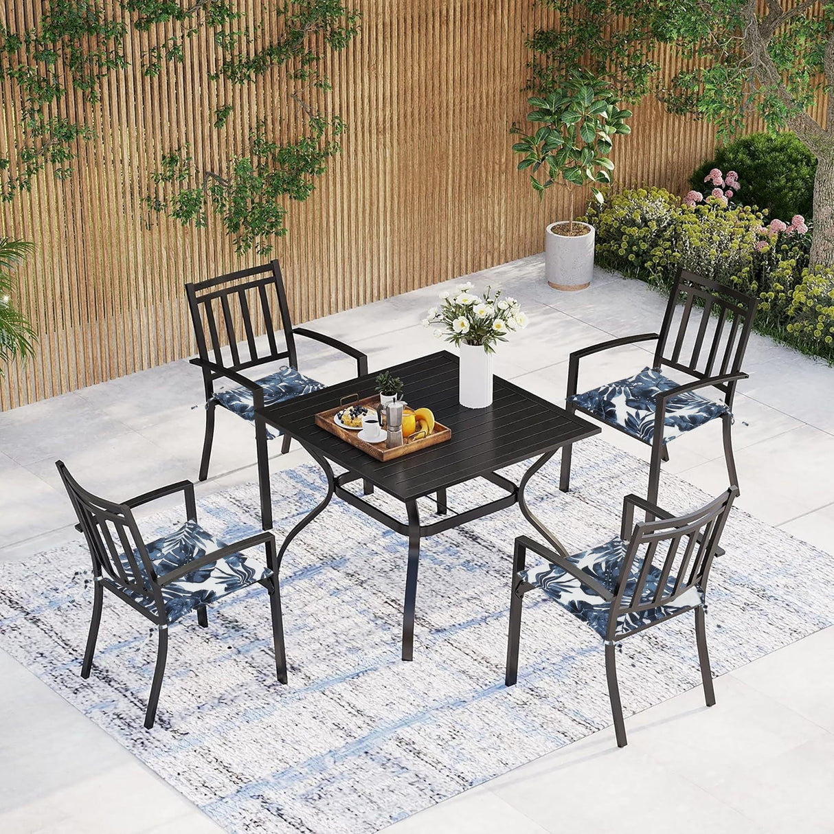 4pcs outdoor patio seat cushion replacement seat cushion with ties, 15' x 15' patio chair pads for  gardens, patios, and dining rooms