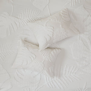 3 Piece Tufted Cotton Chenille Palm Comforter Set Off-White Full/Queen