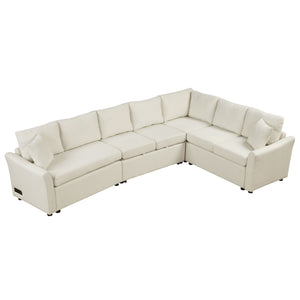 L-Shaped Sofa Convertible Sofa Bed Pull Out Sofa Sleeper With Two Back Pillows, Two USB Ports And Two Power Sockets For Living Room