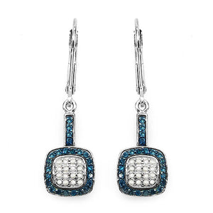 0.45 Carat Genuine Blue Diamond & White Diamond .925 Sterling Silver Earrings