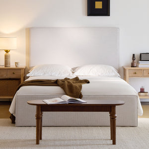 Lucas Tall Headboard Upholstered Bed in Textured Ivory Canvas