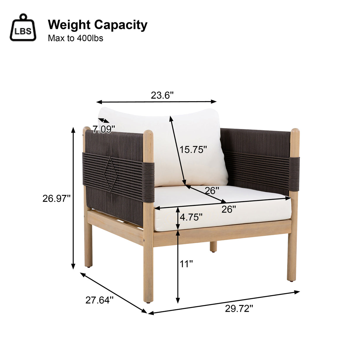 Outdoor Acacia Wood Club Chair with Diamond Rope Weave & Cushions
