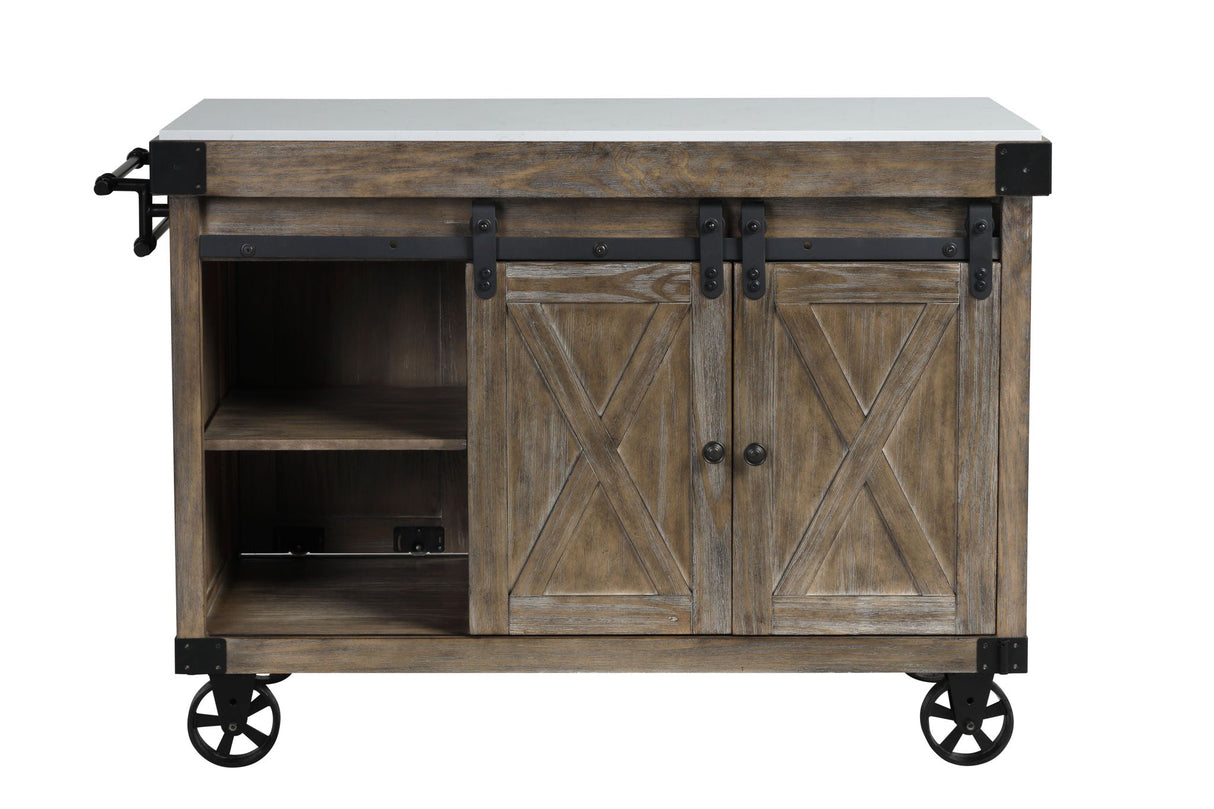 Alforvott - Kitchen Island - Marble Top & Weathered Gray