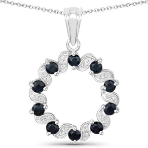 1.30 Carat Genuine Blue Sapphire and White Topaz .925 Sterling Silver Pendant