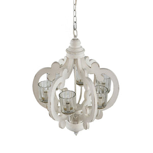 Farmhouse Chandelier, 6 Light Wood Chandelier Pendant Light Fixture With Adjustable Chain For Dining Room Living Room Entryway, Bulb Not Included