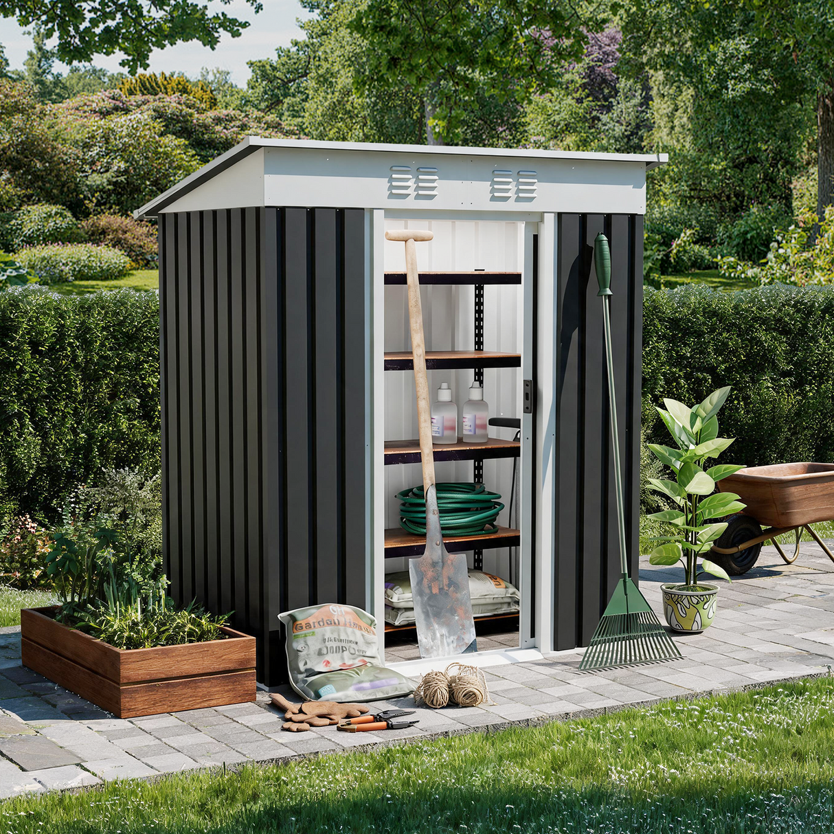 5x3 FT Metal Garden Shed with Sliding Door