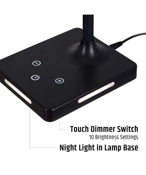 Brilli 21"H Charge Up Circadian LED Desk Lamp (Set of 2), Black Finish with Touch Switch, Night Light on Base