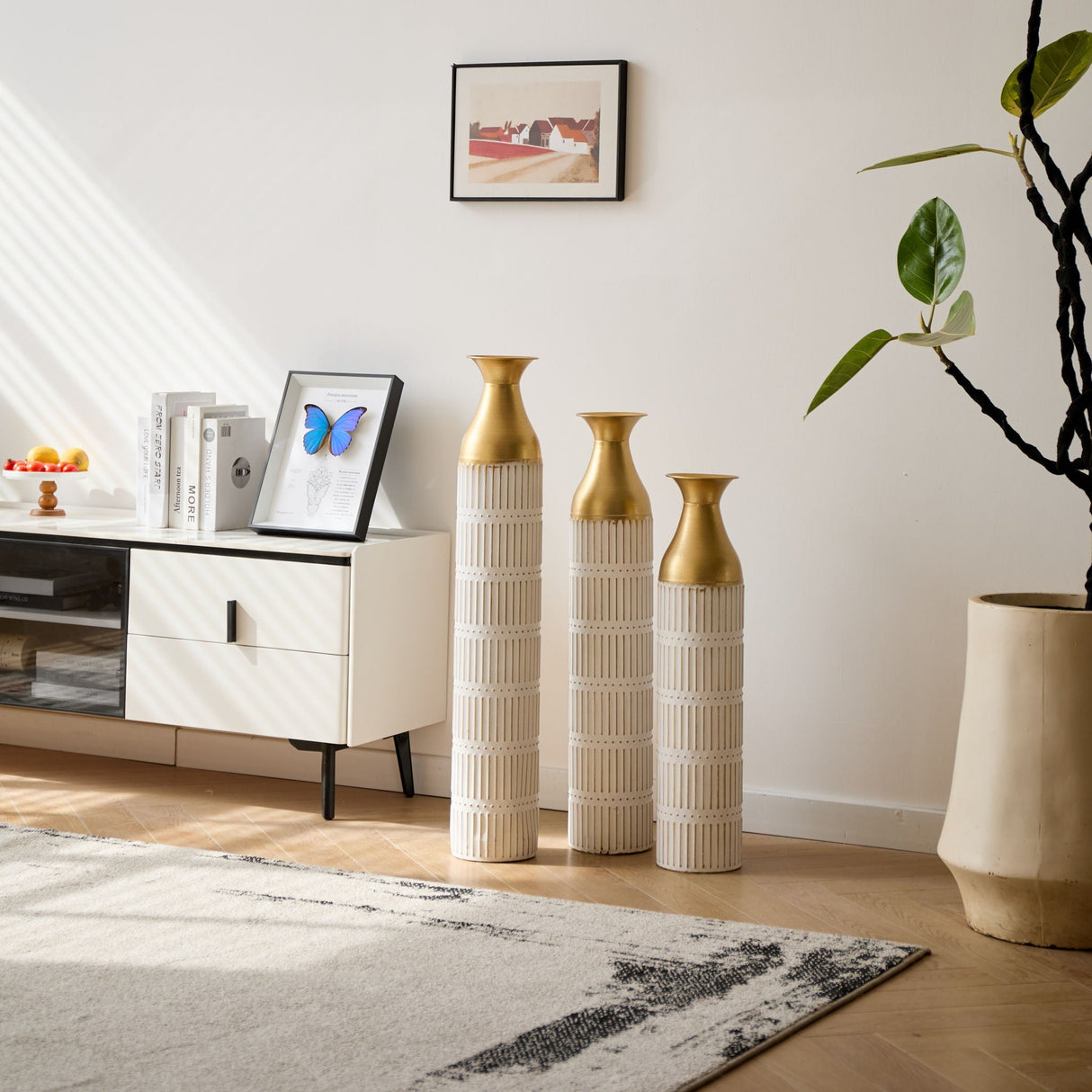 Floor Metal Vases Decorated White Metal Vases (Set of 3) Gorgeous Home Decoration Large Glazed Metal Vases - White