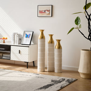 Floor Metal Vases Decorated White Metal Vases (Set of 3) Gorgeous Home Decoration Large Glazed Metal Vases - White