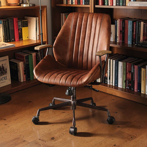 Brancaster Aluminum Top Grain Leather Office Chair - Coffee