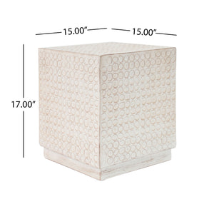 Chic Modern Mgo Cube Side Table With Fluted Design - Antique Brown
