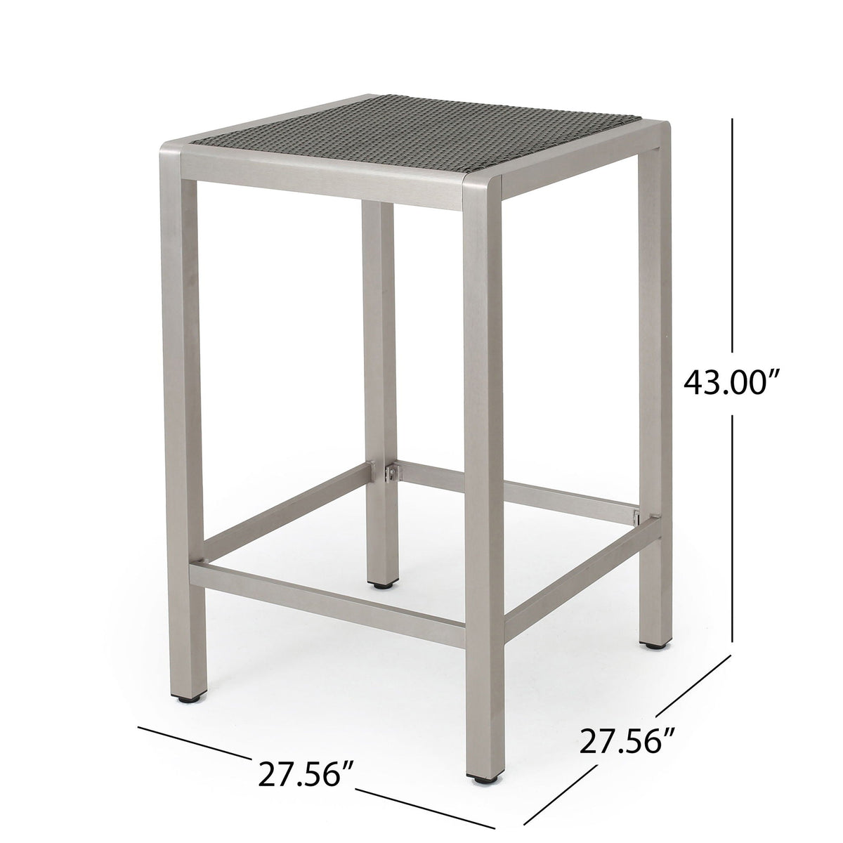 Outdoor 43" Aluminum Bar Table With Rattan Table Top - Gray / Silver