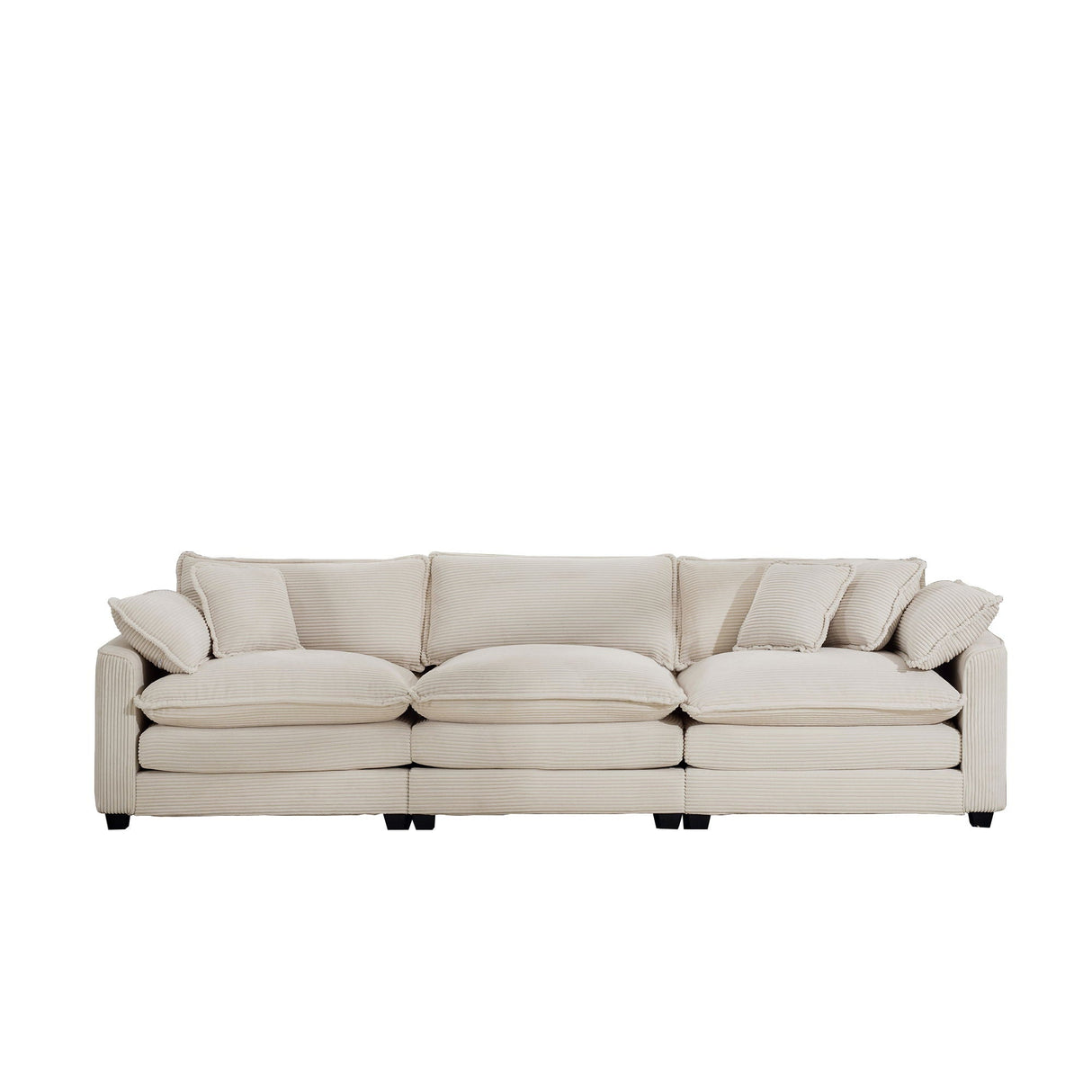 Mid-Century Modern 3 Seater Sectional Sofa With Arm And Throw Pillows