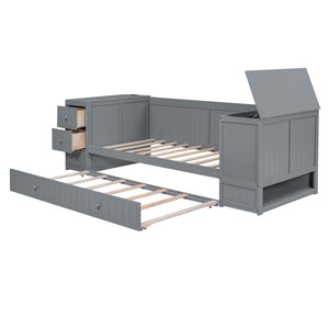Daybed With Storage Arms, Trundle And Charging Station