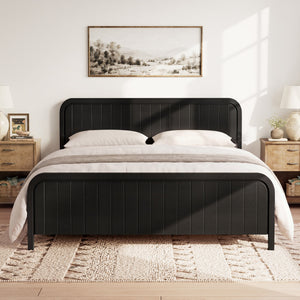 King Bed Frame with Headboard - Modern Wood Platform Bed - Black