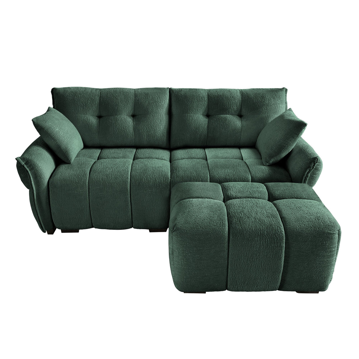 Modern Chenille Fabric 2-Seater Sofa With Ottoman
