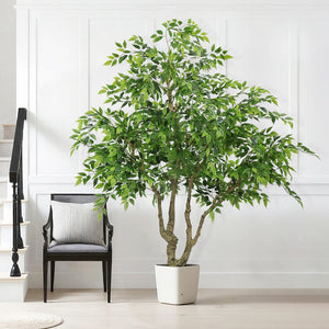 7FT Tall Artificial Banyan Tree with Natural Trunk and Realistic Silk Leaves