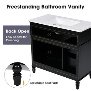 Bathroom Vanity With Sink, 2 Doors 2 Drawers, Freestanding Design