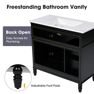 Bathroom Vanity With Sink, 2 Doors 2 Drawers, Freestanding Design