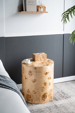 20x20x24 Burl Wood Brown Cylinder Side Table