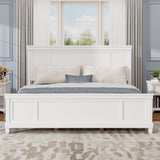 King Size White Solid Wood Bed Platform,Farmhouse Style