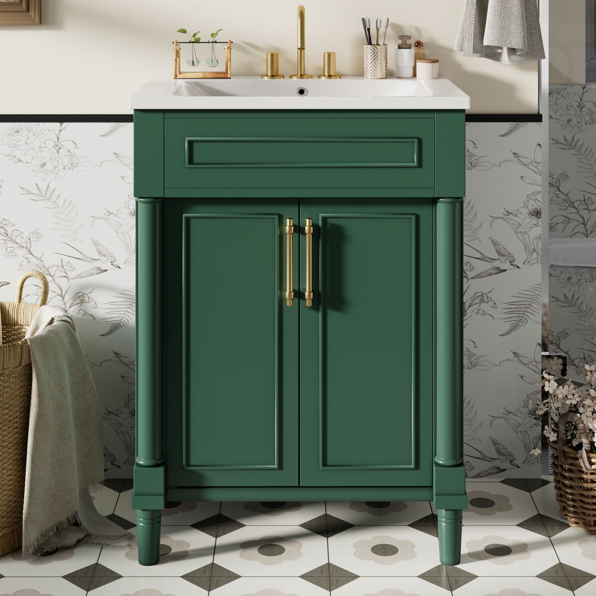Bathroom Vanity with Integrated Sink and 2-Door Cabinet
