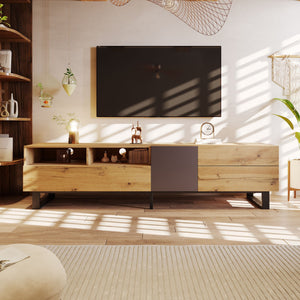 TV Stand for 80" TV with Double Storage Space and Drop Down Door